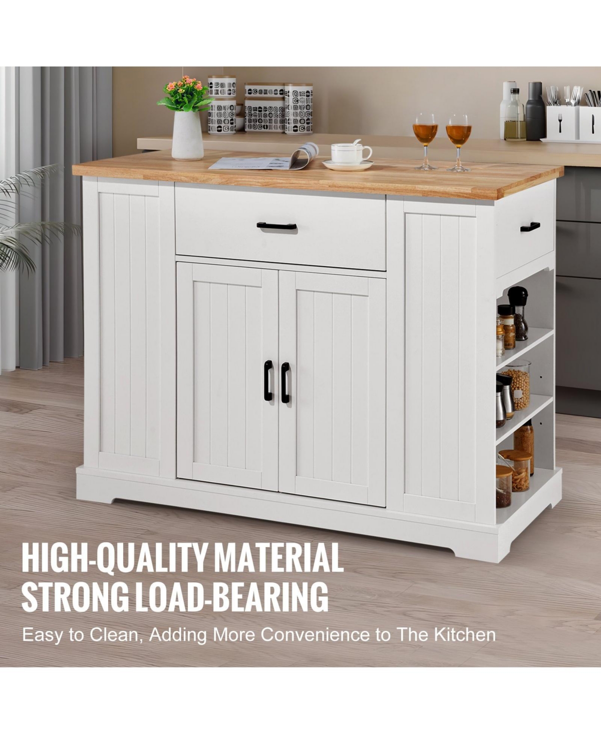 Kitchen Serving Cart with Drawer and Shelves, Mobile Storage Cabinet for Daily Use