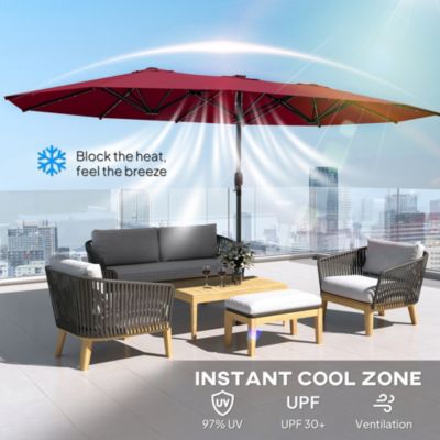 Double-Sided Sun Umbrella, Garden Parasol with Light,