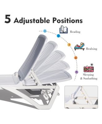 Flynama Outdoor Chaise Lounge, Pool Lounge Chair Plastic Adjustable Recliner in-Pool Lounger Tanning Lounge Chair with Table for in-Pool, Beach, Poolside, Lawn, White