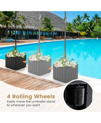 2-in-1 Outdoor Umbrella Base Planter w/Flower Box 4 Rolling Wheels 88 LBS Capacity