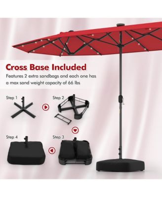 13 FT Patio Umbrella Double-Sided Market Umbrella w/ 36 Solar-Powered LED Lights