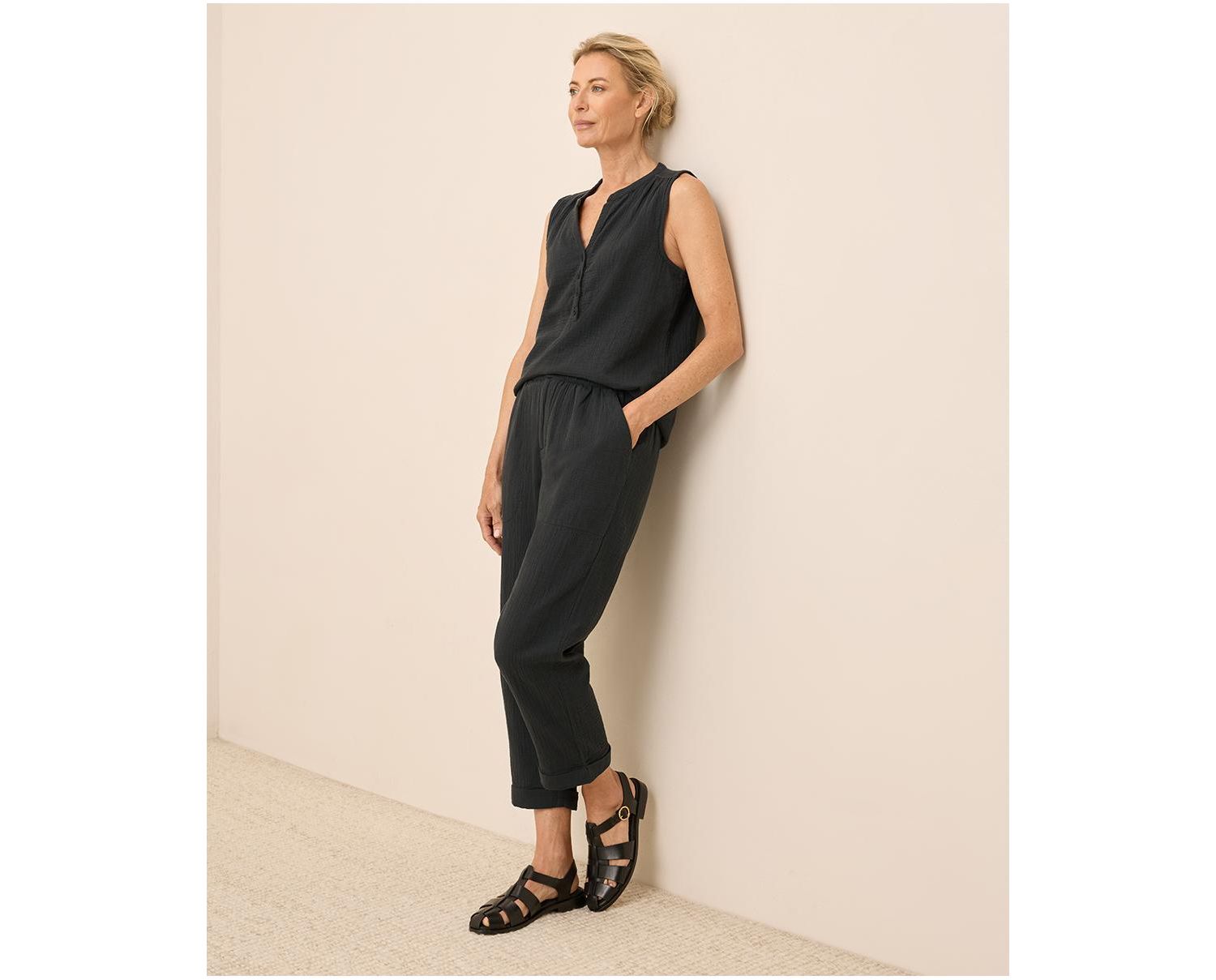 Organic Cotton Coastal Double Gauze Rolled Cuff Pant