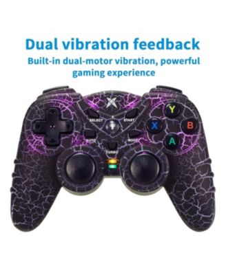 Light-Up Wireless Controller for PC, Black Crack Design with RGB LED Lights, Turbo Function, Compatible with Windows & Steam