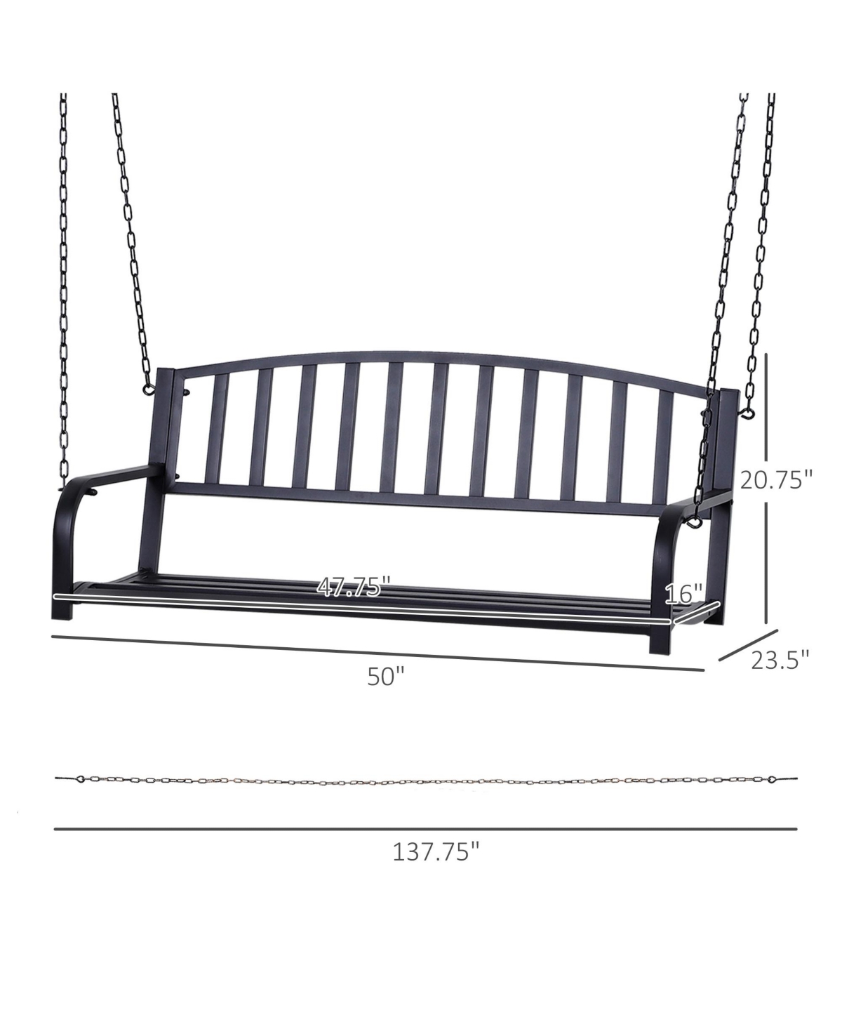 Flynama 2 Person Front Porch Swing Patio Swing Bench, Outdoor Steel Swing Chair with Sturdy Chains, for Backyard, Deck, 528 lb Weight Capacity, Black