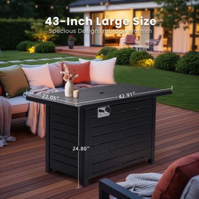 43" 2-in-1 Fire Pit Table with Adjustable Flame, 50,000 BTU Smokeless Windproof Propane Heater, Durable Metal Frame, CSA Certified for Patio