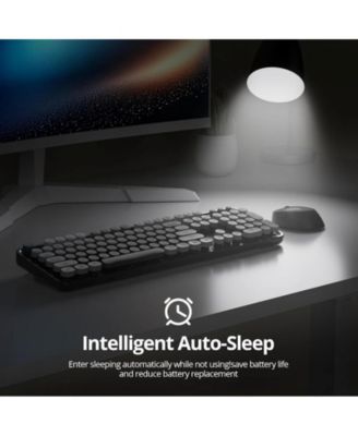 Wireless Keyboard and Mouse Set, Retro Typewriter, 2.4GHz Full Size 104-Key Cute Keyboard with Number Pad, Colorful with Round Keycaps for Windows PC Laptop(Black)