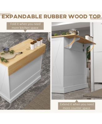 White Kitchen Organizer: Farmhouse Island Cart with Drop Leaf