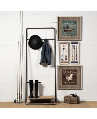 Industrial Pipe Hall Tree with Metal Frame and Wood Shelves for Entryway Storage