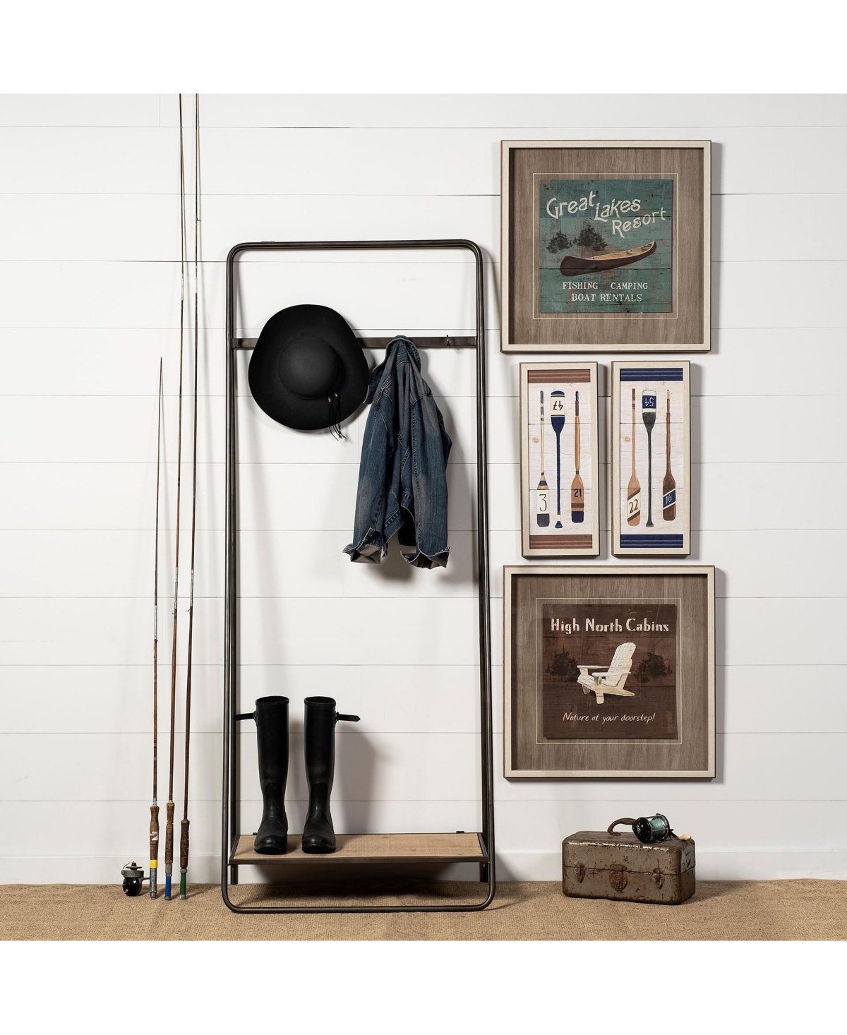 Slickblue Industrial Pipe Hall Tree with Metal Frame and Wood Shelves for Entryway Storage