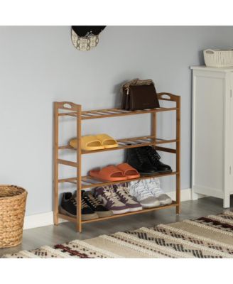 Bamboo Storage Shoe Rack, Free Standing Shoe Organizer Storage Rack, 4 Tier