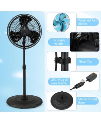 16 Inch Outdoor Misting Fan Oscillating Pedestal Fan with 3 Mist Levels