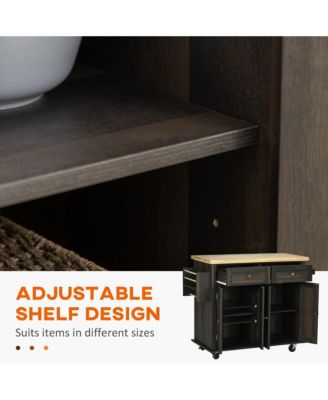 Brown Oak Kitchen Trolley: Rolling Cart with Rubberwood Top & Racks