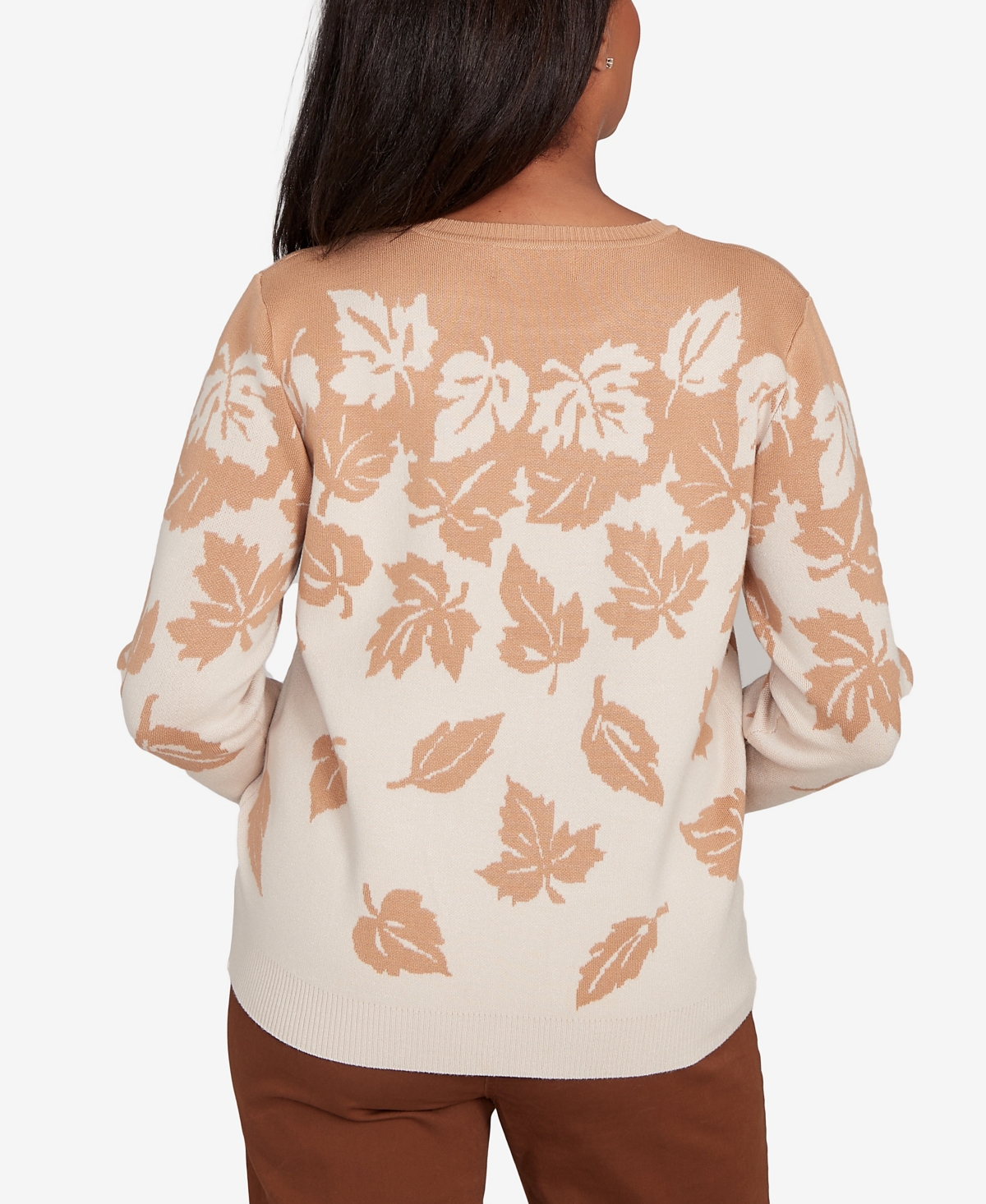 Alfred Dunner Plus Size Mount Laurel Falling Leaf Long Sleeve Sweater In Brown