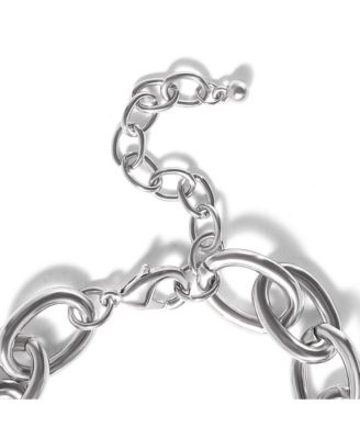 Silver-Tone Pav&eacute; Oval Link Bracelet