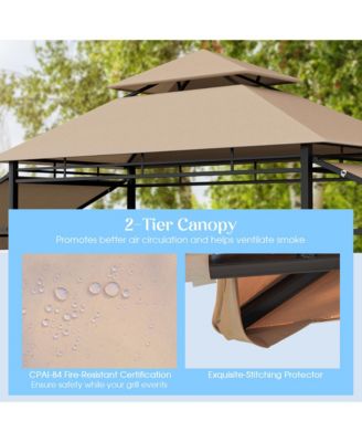 13.5' x 4' Patio BBQ Grill Gazebo Side Awnings Shelves 2-Tier Canopy Outdoor
