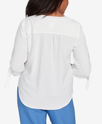 Women's Tie Sleeve Crinkle Textured Henley Top