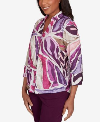 Women's Urban Legend Abstract Floral Button Front Top