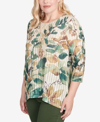 Women's Mount Laurel Abstract Leaf Sharkbite Hem Top with Necklace