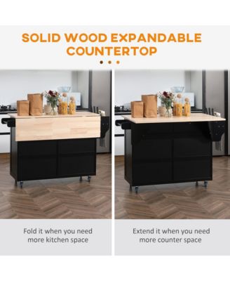 Black Culinary Aid: Rolling Kitchen Island with Wood Top & Storage