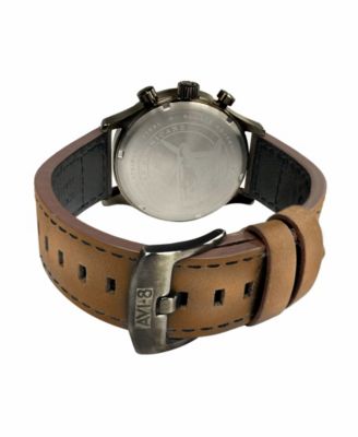 Men's Hawker Hurricane Carey Dual Time Debden Brown Genuine Leather Strap Watch 43mm