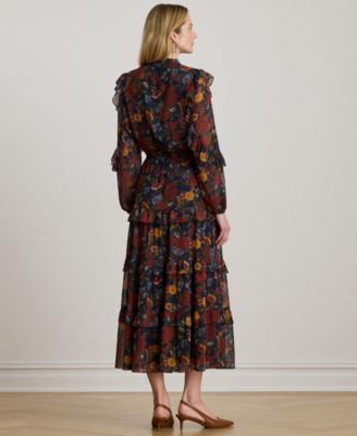 Women's Floral Crinkle Georgette Tiered Dress