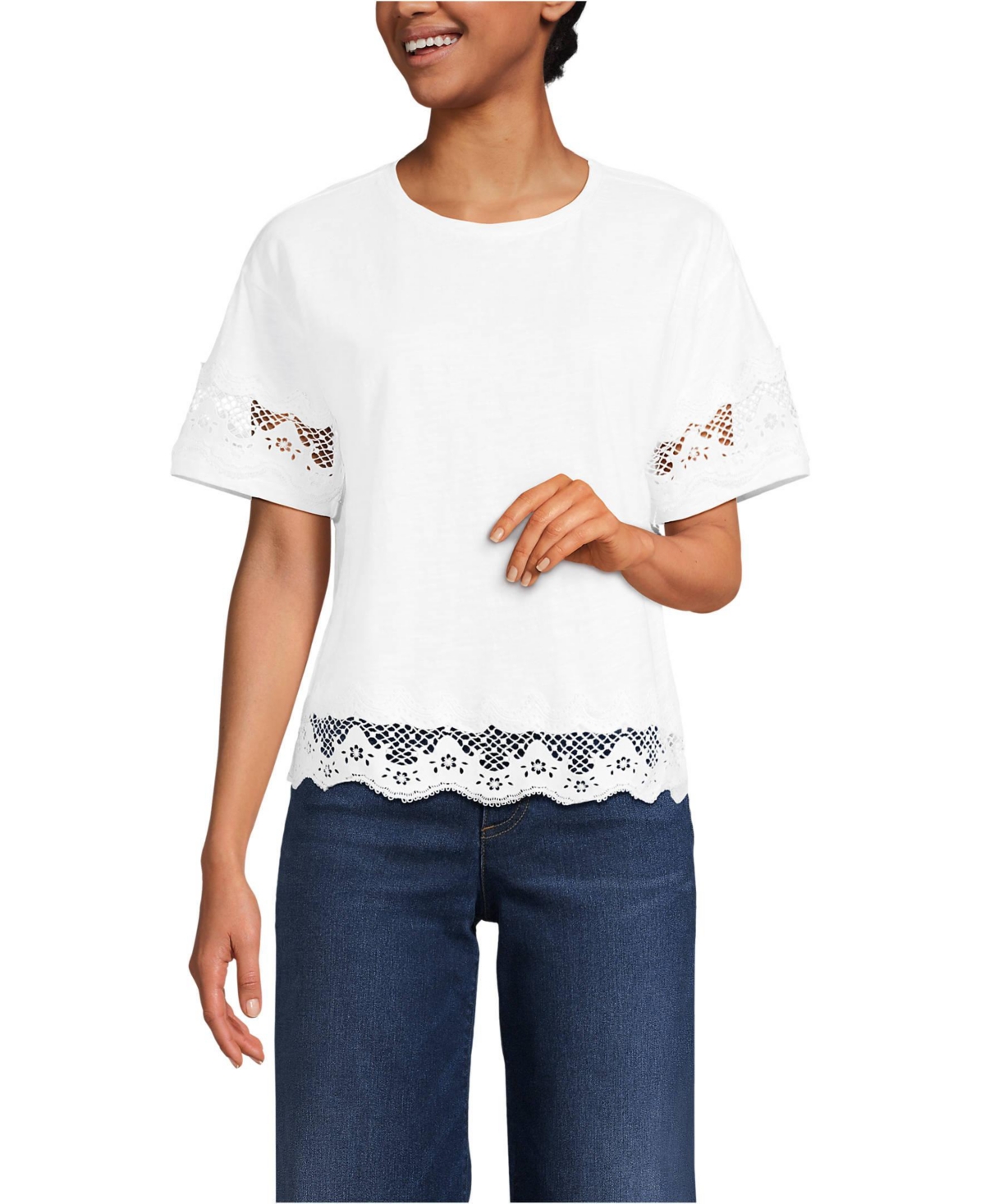 Women's Short Sleeve Slub Jersey Cutwork T-Shirt - White