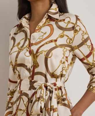 Women's Luxe Twill-Fayella Belting-Print Dress