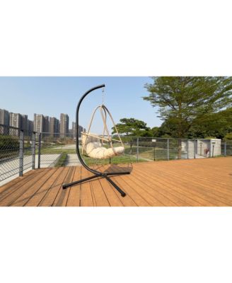 Swing Egg Chair with Stand Indoor Outdoor Wicker Rattan Patio Basket Hanging Chair with C Type bracket , with cushion and pillow,Patio Wicker folding Hanging Chair( Special construction cup holder