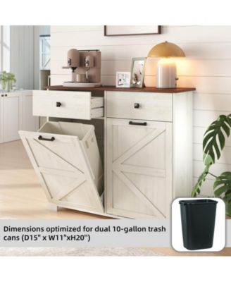 CASAINC Kitchen Cabinet Double Tilt Out Trash for 20 Gallon Trash Cans, Free Standing Recycling Cabinet with Hideaway Drawer