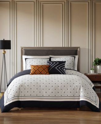 Bebejan Geometric Black & White Bedding 220 Thread Count 100% Cotton Sateen 5 Piece Reversible Queen Comforter Set