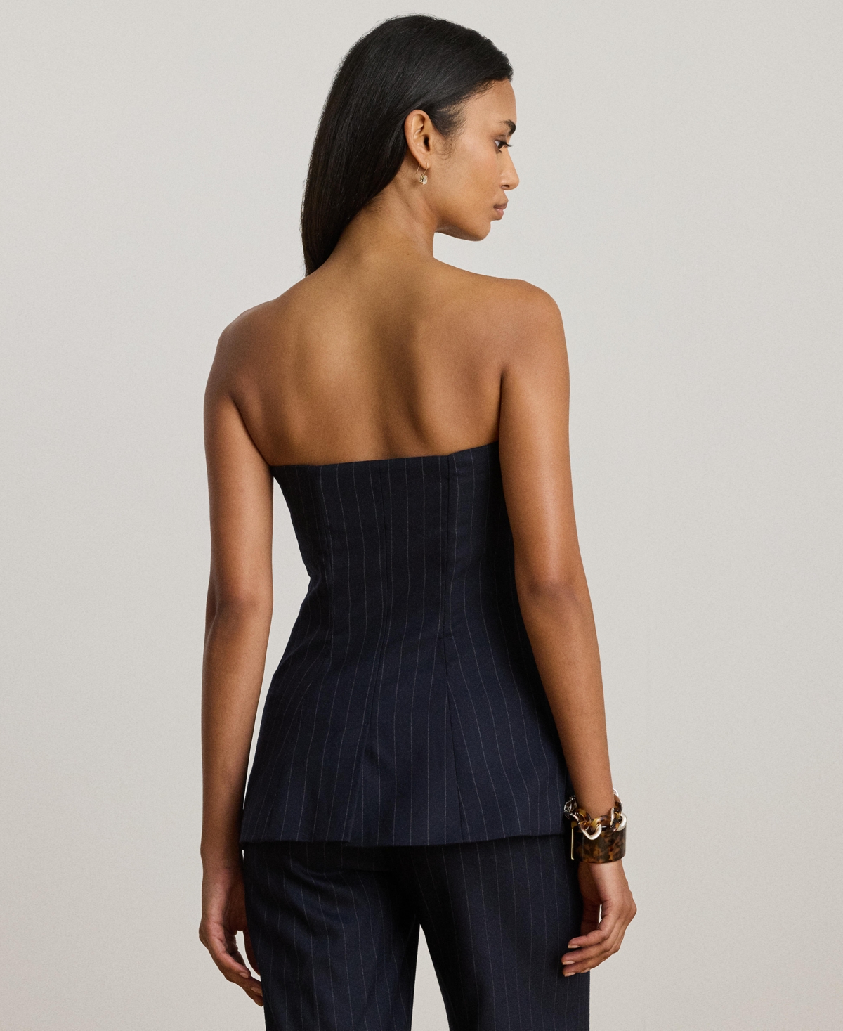 Ralph Lauren Pinstripe Wool-blend Twill Bustier In Black