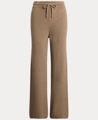 Women's Rib-Knit 100% Cashmere Checha Full Length Wide-Leg Pants