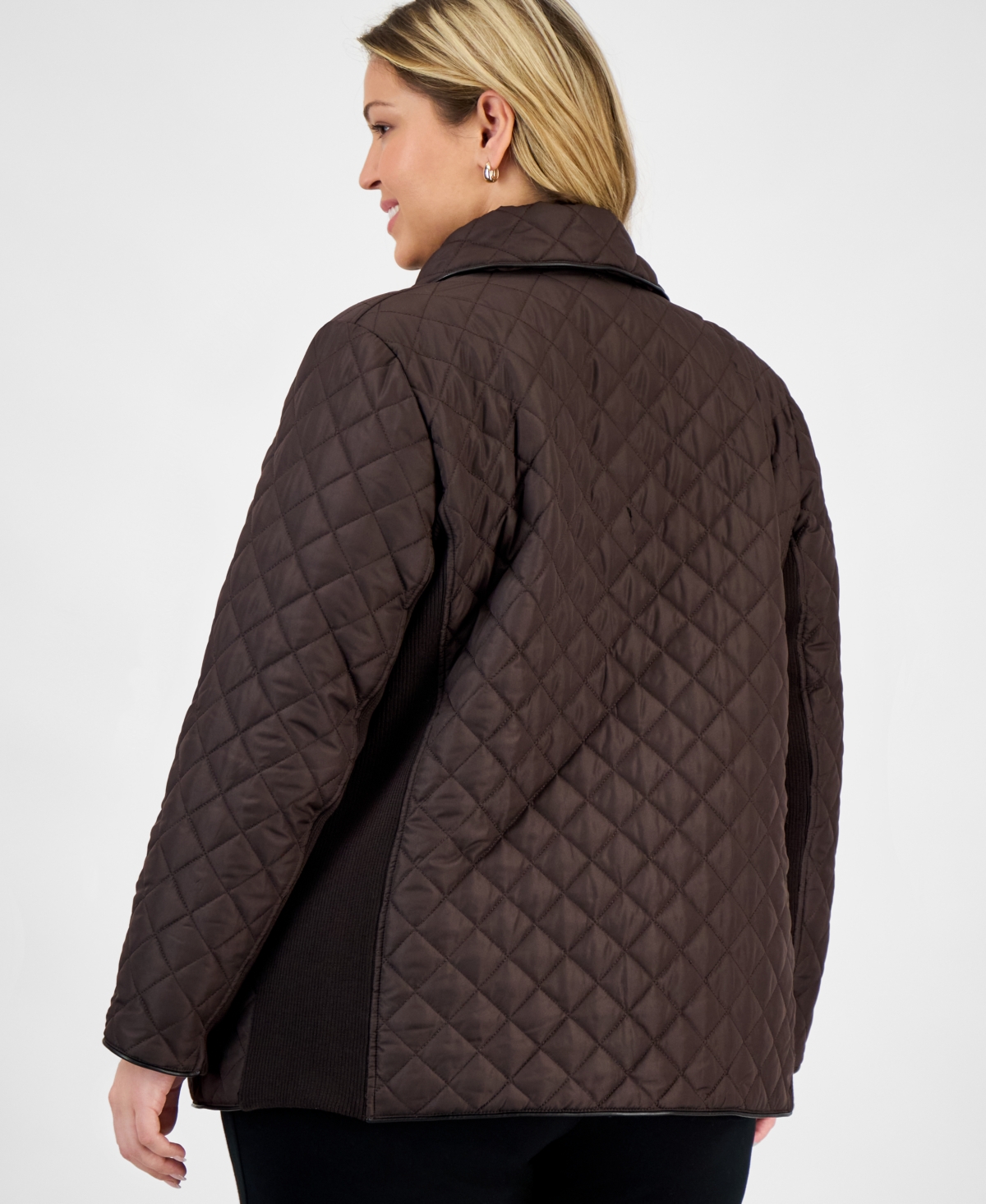 Jones New York Plus Size Quilted Snap-front Jacket In Brown