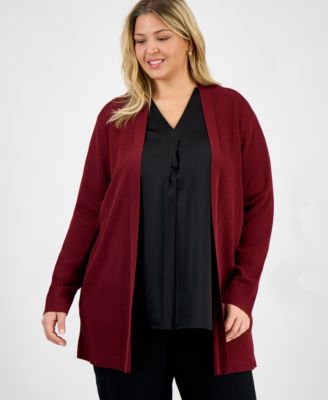 Plus Size Open-Front Long-Sleeve Cardigan