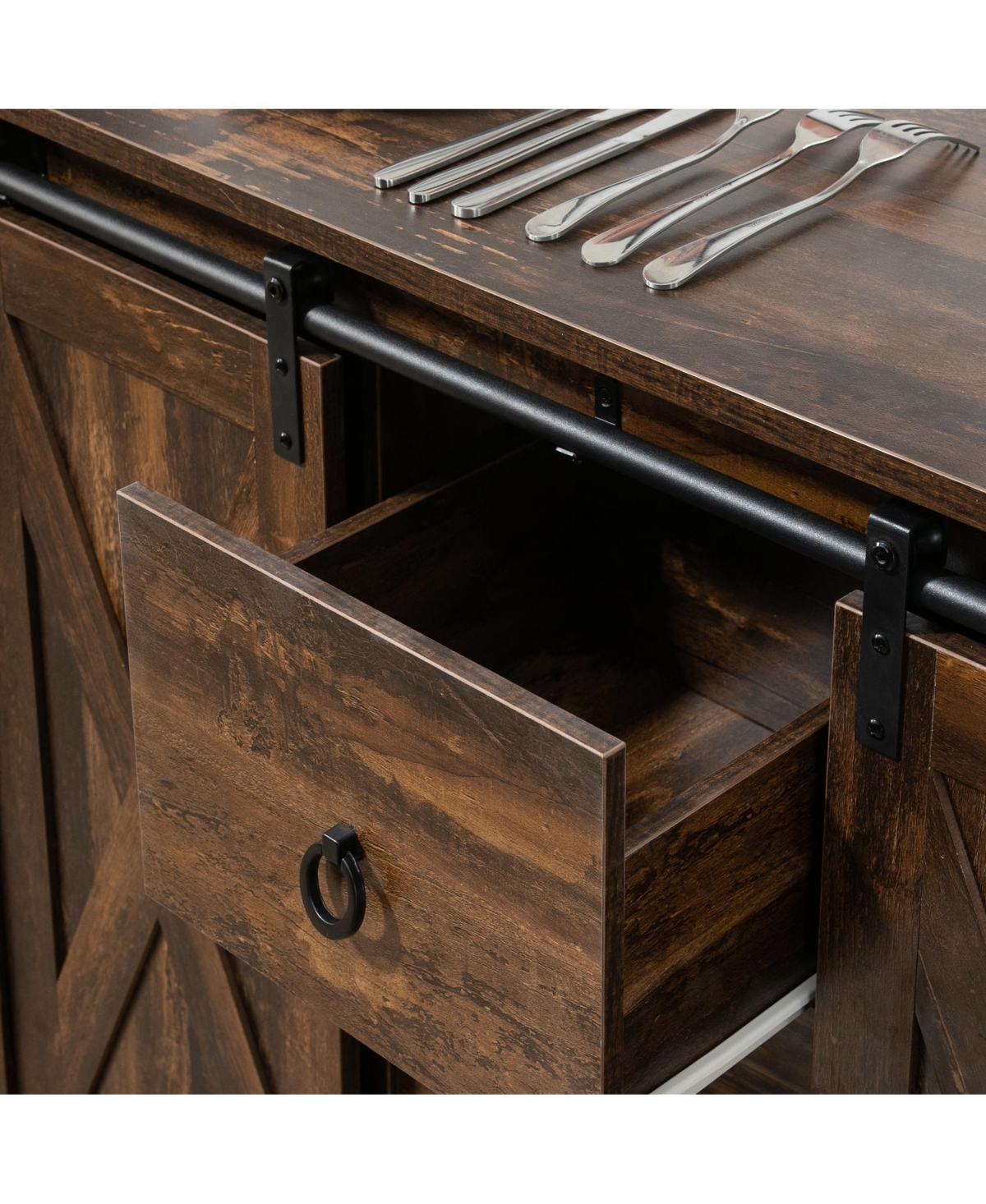 Homcom Industrial Buffet Cabinet Kitchen Sideboard with Sliding Barn Doors