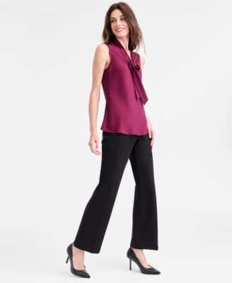 Women's Faux-Suede Mid-Rise Pull-On Straight Pants