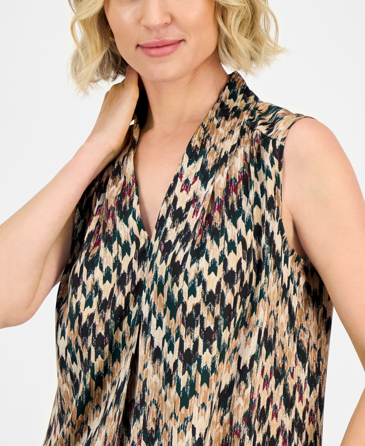Kasper Women's Chevron-printed Satin V-neck Blouse In Multi