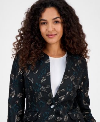 Kasper Women's Metallic Jacquard Collarless Jacket, Regular