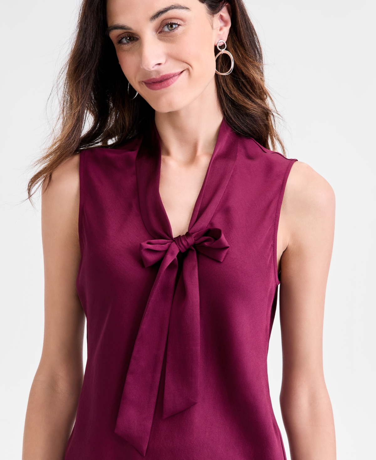 Kasper Tie-neck Sleeveless Blouse, Regular & Petite In Burgundy