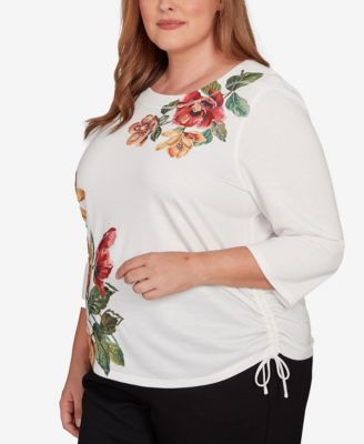 Plus Size Mount Laurel Asymmetric Floral Side Tie Top