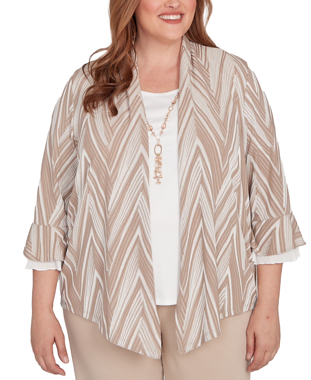Plus Size Urban Legend Exploded Chevron Two In One Pull On Top with Necklace - Stone