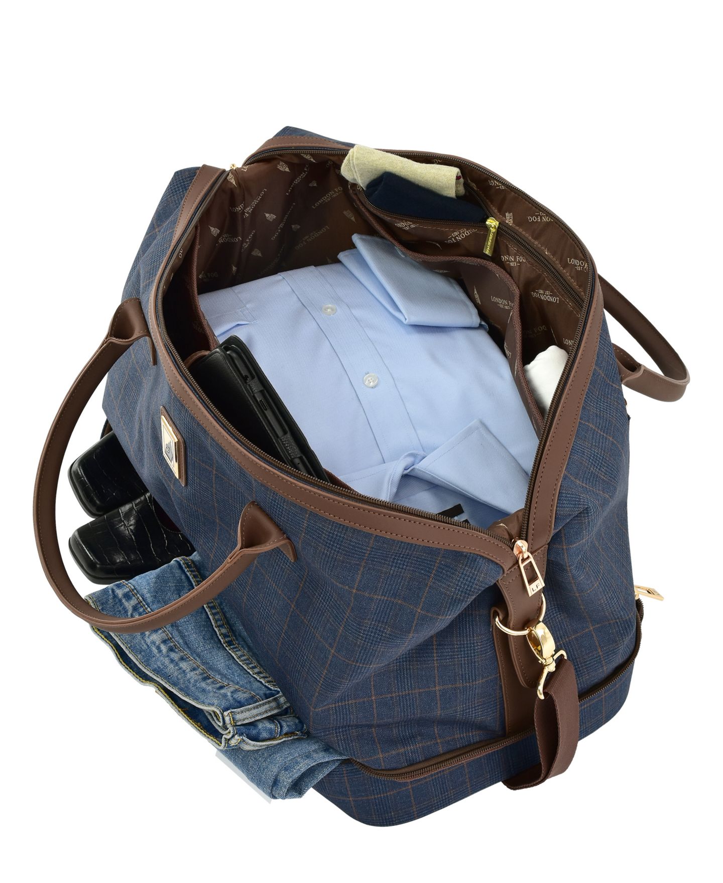 Сумка London Fog Brentwood IV 20" Drop Bottom Duffel, цвет: Полуночный синий клетчатый — фото 4