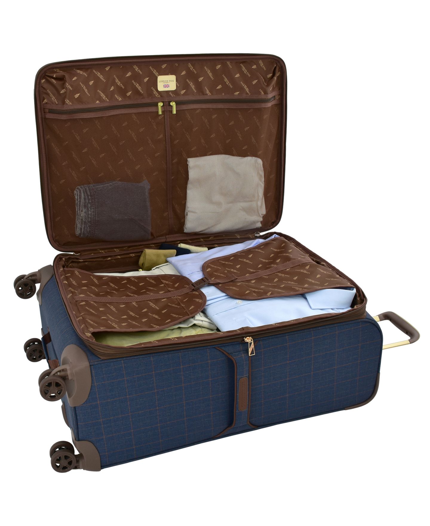 Чемодан London Fog Brentwood IV 20" Spinner Carry-on, цвет: Полуночный синий клетчатый — фото 2