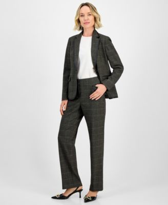 Plaid One-Button Faux-Leather Jacket, Regular & Petites