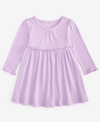 Baby Girls Long-Sleeve Solid Pointelle Dress, Macy's Exclusive