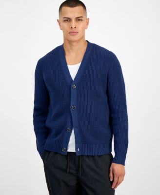 Men's Shaker-Stitch V-Neck Cardigan