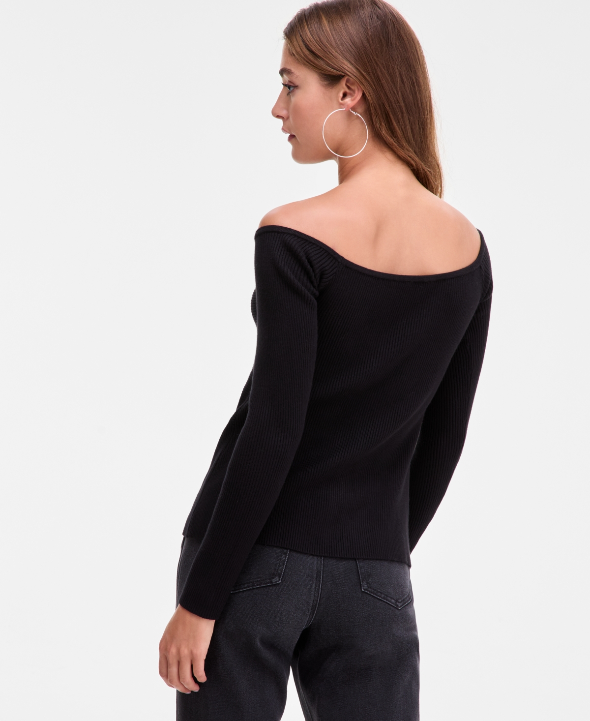 Bar Iii Women's Twist-front Ribbed Knit Sweater, Macy's Exclusive In Black