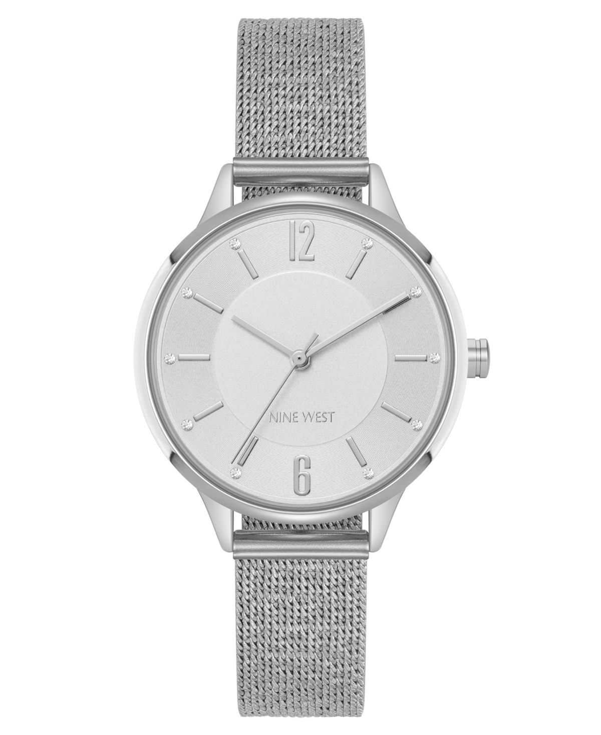 Nine West Women's Quartz Capital Silver-tone Stainless Steel Mesh Watch, 34mm In Gray