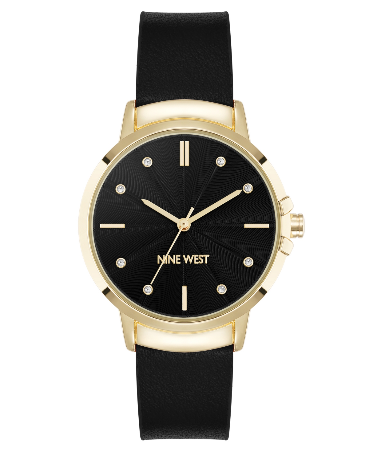 Nine West Women's Quartz Premier Black Leather And Gold-tone Watch, 34mm In Black