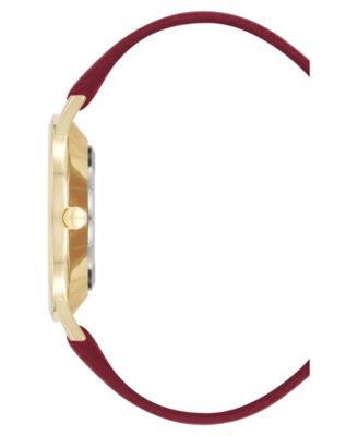 Women's Quartz Signature Burgundy Leather and Gold-Tone Watch, 34mm